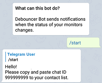 Debouncer Bot replies with your Chat ID