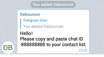 Debouncer Bot replies with your group chat ID